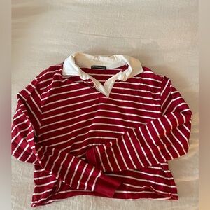 Brandy Melville Red Striped Cropped Rugby Shirt